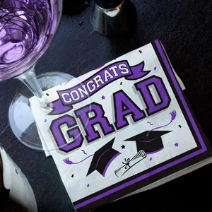 Graduation Party Supplies Disposable Paper Cocktail Napkins for Graduation Decorations 80 Pack Purple and Black