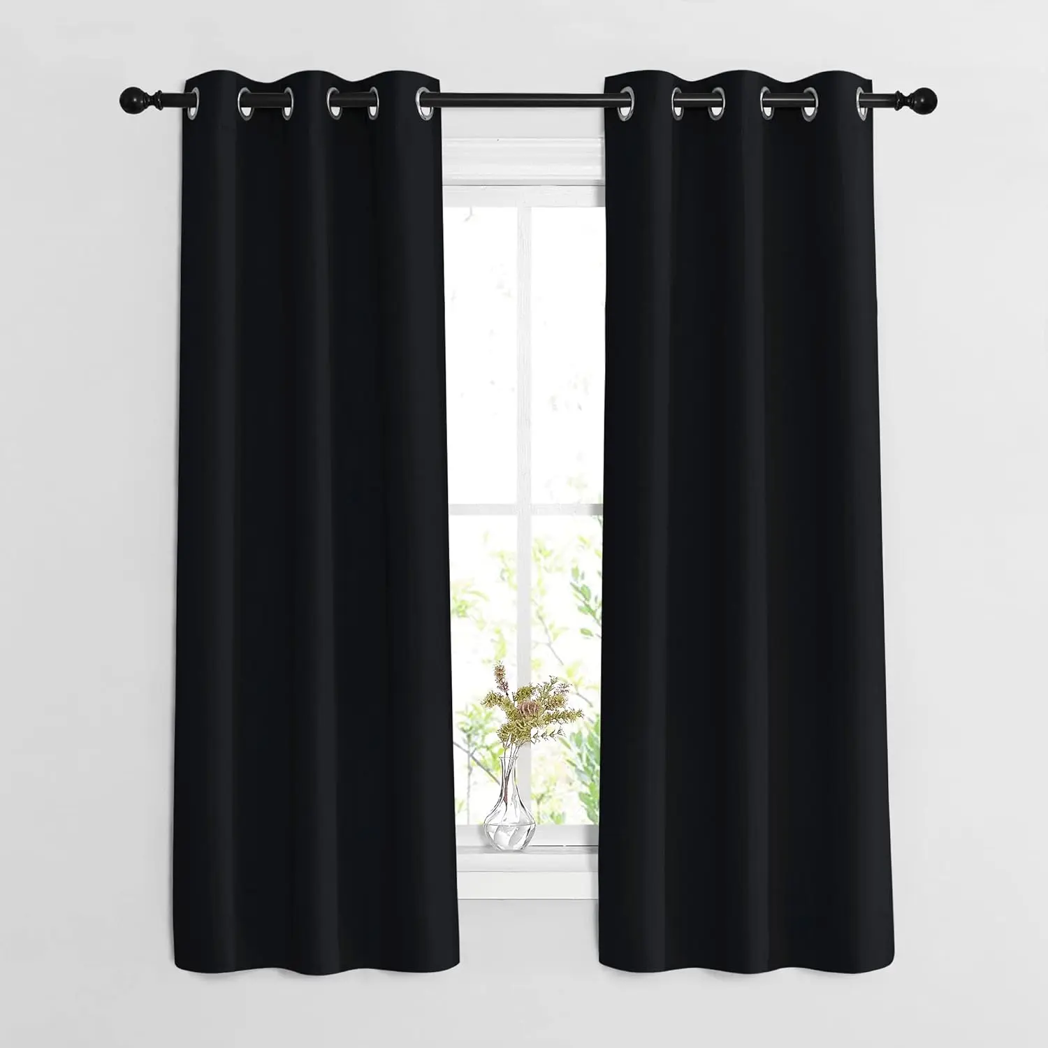 NICETOWN Black Curtains for Boys Room - Blackout Thermal Insulated Window Treatment Solid Grommet Room Darkening for Bedroom/Night Shift (Set of 2， W37 x L63)