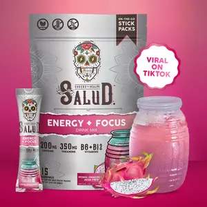 Salud 2-in-1 Energy & Focus Drink Mix with 200mg Organic Caffeine, Pitaya (Dragon Fruit) Flavor, 350mg L-Theanine & 500mg L-Tyrosine, Clean Energy Drink, Vegan, Non-GMO, Gluten Free - Beverage
