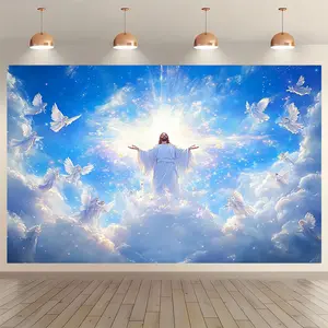 Jesus Angel Tapestry Religious Backdrop Faith Theme Wall Hanging Photography Background Spiritual Decor for Living Room Bedroom Indoor Outdoor Event Decoration