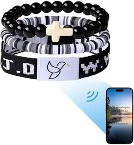 Daily Bible Verse Bracelets with Scan WWJD - Black Beaded Bracelet Set with Cross Design & Scan Feature for Bible Verses