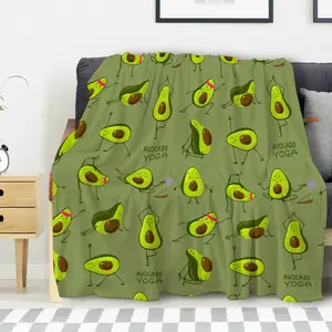 Avocado Cartoon Pattern Cute Throw Blanket Green Fruit  King Queen Size for Bed Sofa Couch Super Soft Warm Kawaii Flannel summerwins