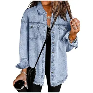 Women's oversized denim jacket, casual long sleeved denim shirt, denim jacket, autumn dress, 2025 top