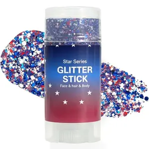 4th of July Glitter Stick | Red White and Blue Body & Hair Glitter Makeup | Independence Day Sparkle Stick for Festival, Party & Patriotic Look