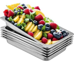 6-Pack Steam Table Pans 20.9 X 12.8 X 2.6 Inch Deep Full Size 8.5 L Deep Food Containers Stainless Steel Oven Trays For Hotel, Catering, Restaurant Use Anti-Jam Steam Table Pan Set, Dishwasher Safe, Easy To Clean, Stackable