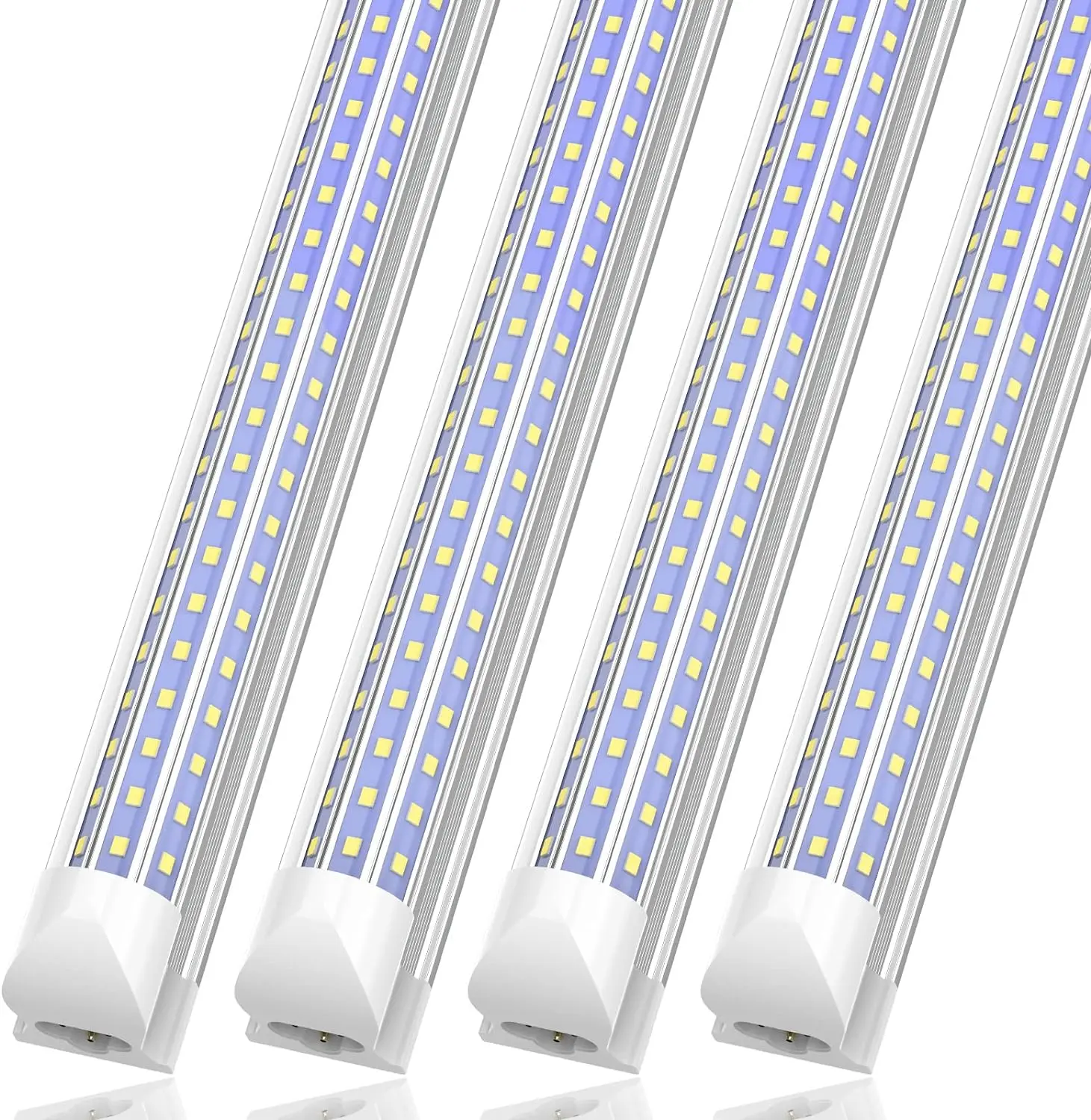 4Pcs 8ft LED Shop Lights, T8 Integrated LED tube light Fixtures, Linkable, D shaped 3 Row LEDs, 90W/120W 6000K cool white, Garage warehouse workshop Ceiling lights Interior