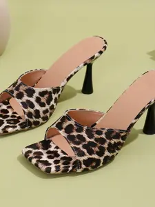 Women's Leopard Print Square Toe High Heel Sandals, Open-Toe Summer Shoes, Elegant Fashion Footwear for Women