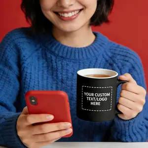 Personalized Coffee Mug with Custom Photo Text Logo 11 oz Ceramic Magic Mug Tea Customized Gift Picture Cup Heat Sensitive Color Changing for Men Women Mom Dad Friends Black 1