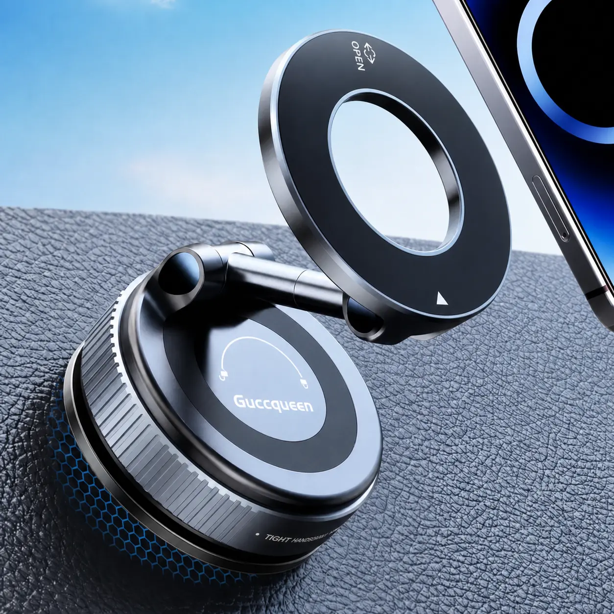 【DealsForYouDays】Guccqueen 2.0 Foldable Magnetic Car Phone Holder - 20 N52 Magnets, Vacuum Suction Cup, Heat-Resistant Nano-Adhesive Base, Auto Accessories Interior, Alt Car Accessories, for MagSafe Devices