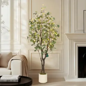 【GARVEE】Lifelike Eucalyptus Tree – 150cm Tall Artificial Potted Plant with LED Lights, Decorative Faux Greenery for Indoor Home, Living Room, Bedroom, Office or Festive Decor, Versatile Fake Tree