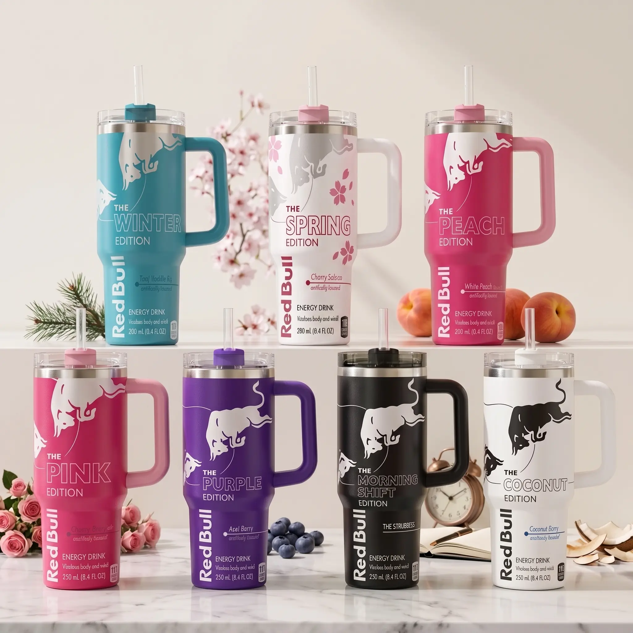 [Collection] Insulated Tumbler 40/30/20z with Handle & Straw Pink White Black Blue Purple Bull Edition, Double Wall Vacuum Travel Cup, Trendy Collector Drinkware
