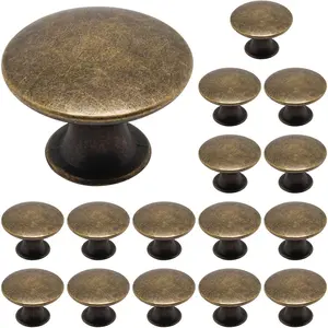16 Pack Antique Brass Round Single Hole Cabinet Knobs for Dresser Kitchen Drawer Cupboard Door Pulls Handles