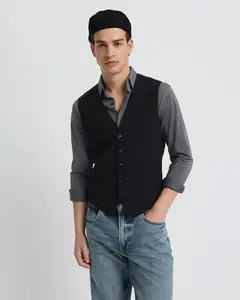 Express Slim Black Wool-Blend Washable Modern Tech Suit Vest