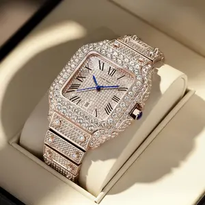 Dayand Night Men's Luxurious Iced-Out Moissanite Quartz Watch, Waterproof Analog-Digital Display for Business Casual & Banquets, Anniversary Gift