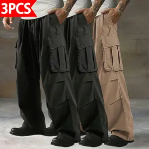 Men’s cargo pants, 3-pack  breathable, wear-resistant fabric suitable for outdoor work, hiking, and everyday casual streetwear; comfortable and durable, practical all-season essential.