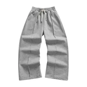 Men's Beige Plain Grey Sweatpants with Elastic Drawstring Waist, Stylish Personalized Menswear Ideal for Fall-Winter Gifting