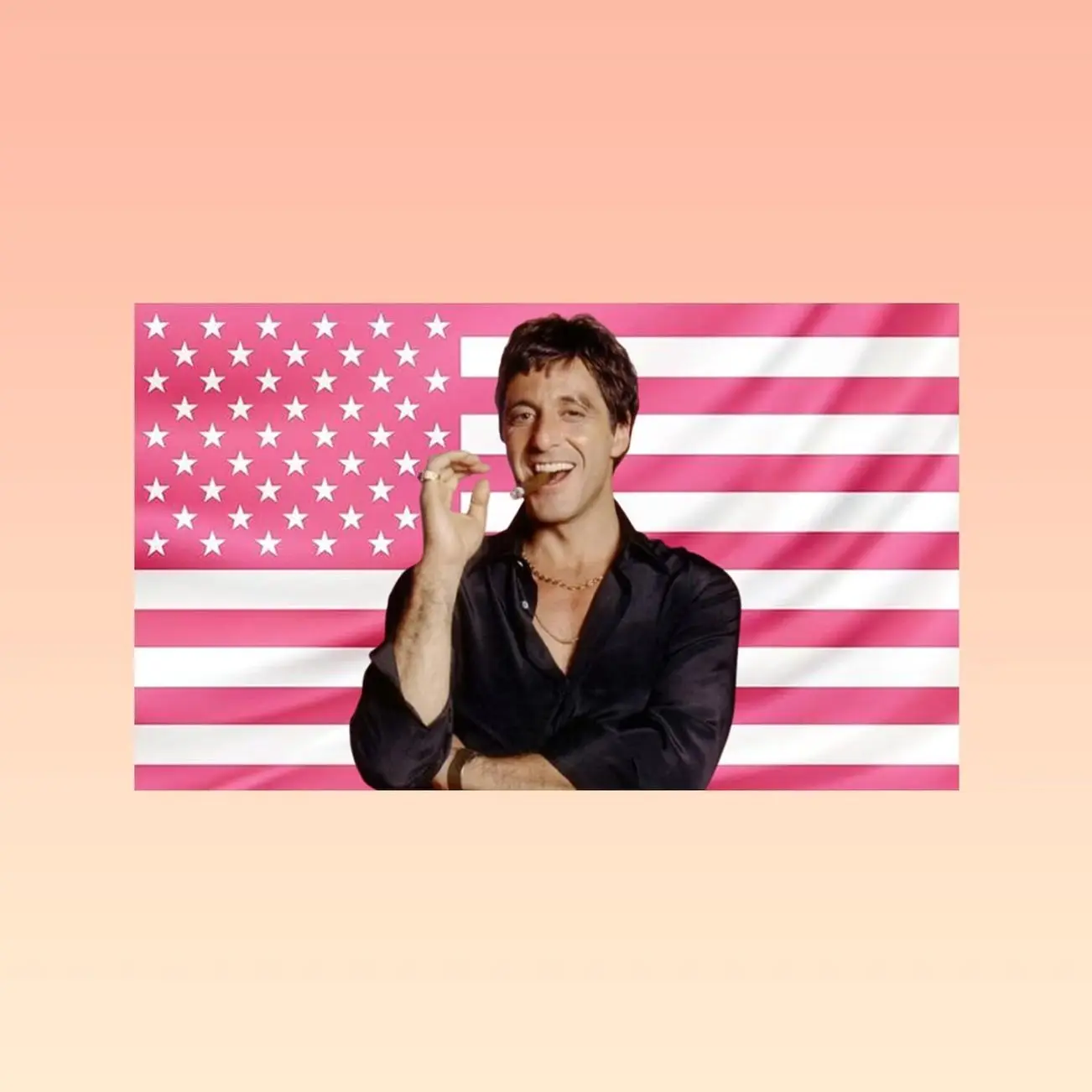 Scarface Pink American Flag Tapestry – Crime Movie Wall Art | Aesthetic Pink Flag | Classic Film Decor | Movie Room Gift