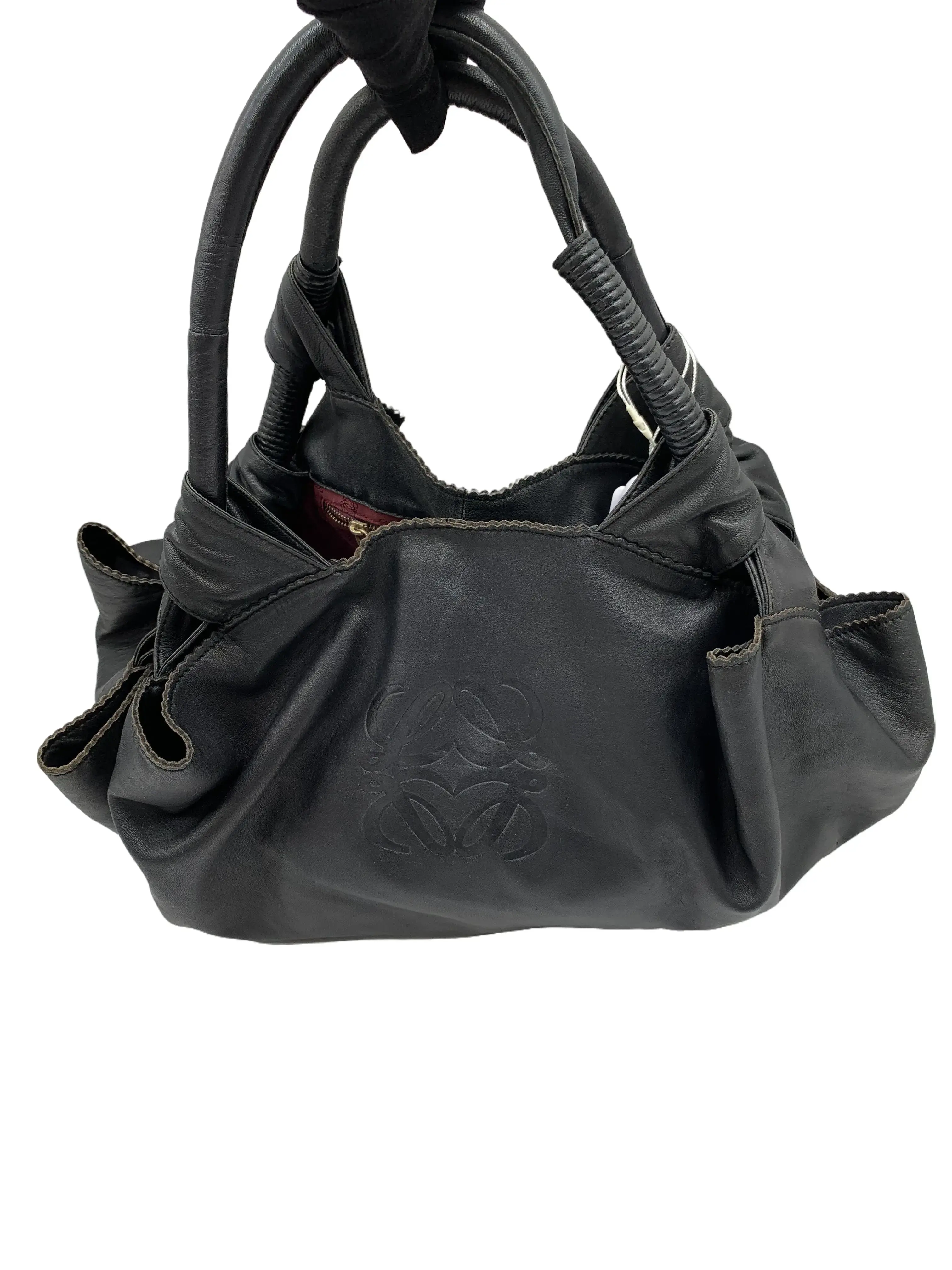 Pre-owned Loewe Black Soft Lambskin Large Slouchy Tote Bag Embossed Anagram Logo/WJ06213212/3212