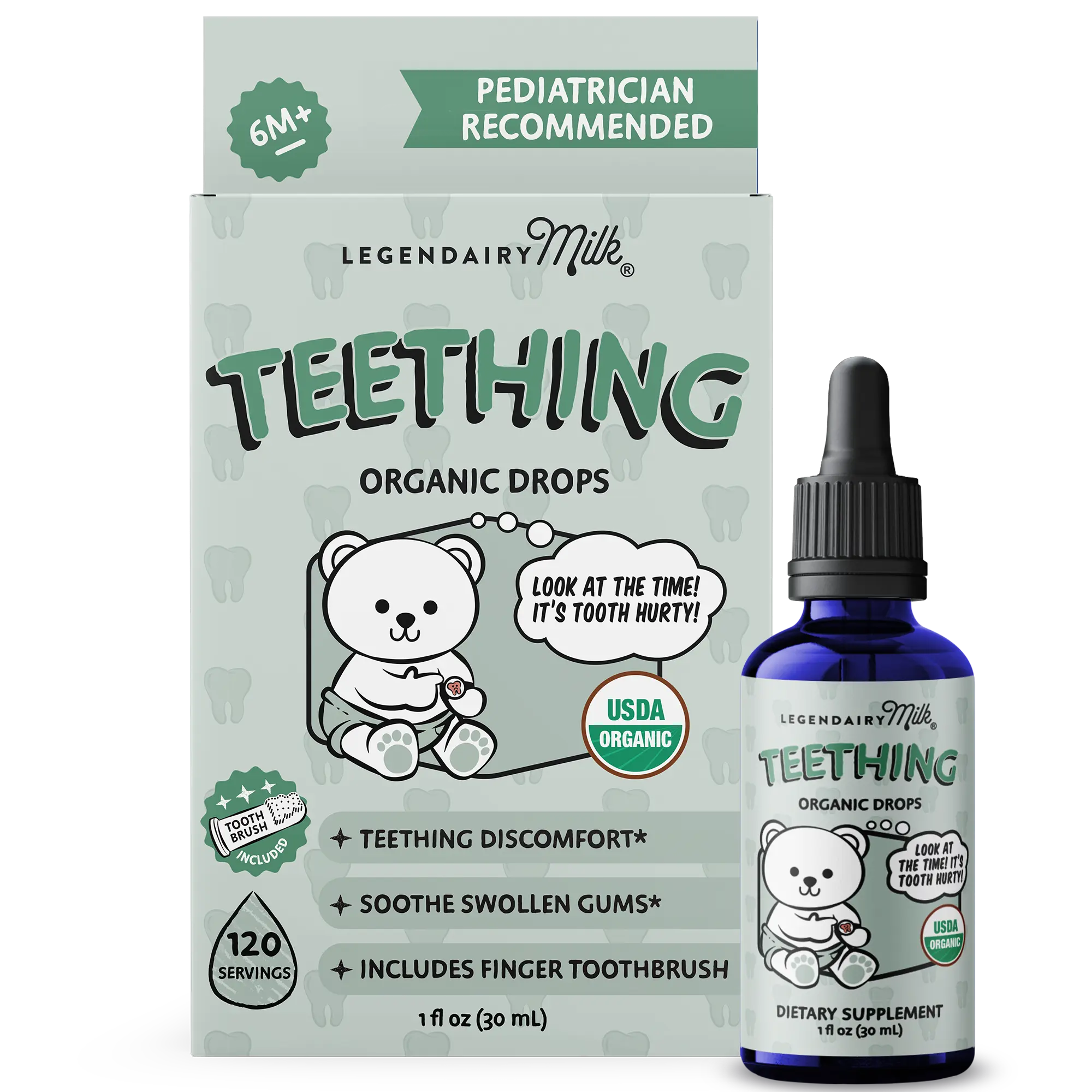 Organic Teething Drops - Baby and Toddler - Legendairy Milk - Soothes Tender Gums - Calms Teething Discomfort -  6+ Months - Organic Drops - 120 Servings