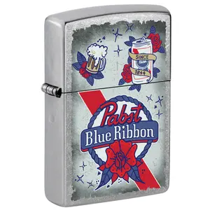 Zippo Pabst Blue Ribbon Design Street Chrome Pocket Lighter - Made in USA