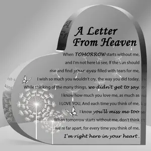Acrylic Heart Memorial Keepsake "A Letter from Heaven" Sympathy Gift for Loss of Mother Father Husband or Son Comforting Remembrance Table Decoration