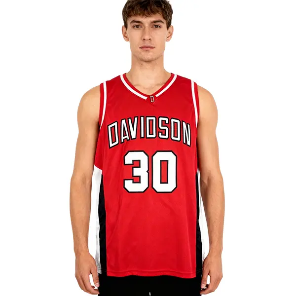 Men's Basketball Jersey, Vintage Red Embroidered #30 Polyester Workout Top, Breathable Large Fit Fan Wear for Daily Training & Sports, High-Polyester, Cold Wash, Do Not Dry Clean, Curry Embroidery, Large Sizes, Holiday Gift, Plus Size, Loose Fit, High Pol