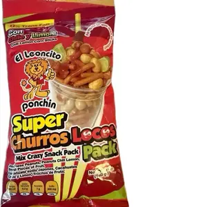 El Leoncito Ponchin Super Churros Loco Mix Crazy Snack Pack with Chile Lemon Corn Sticks 5 oz - Spicy Snack Crunchy