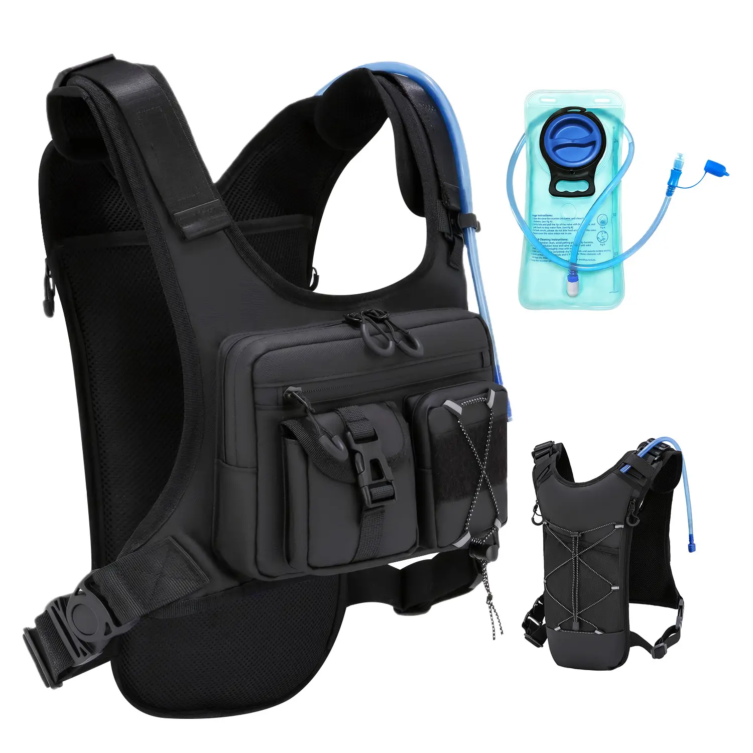 Running Vest，Lightweight Adjustable Chest Pack,Pack with 2L Water Bladder，Reflective Running Hydration Vest for Women Men  for Hiking Marathon