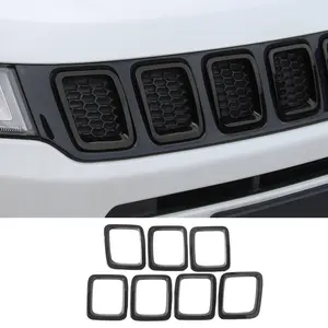 Front Grill Insert Grille Ring Trim Cover for 2017-2020 Jeep Compass, 7-Pieces, Laser-Cut, Scratch-Proof, UV Resistant, DIY Install Car Exterior Accessory