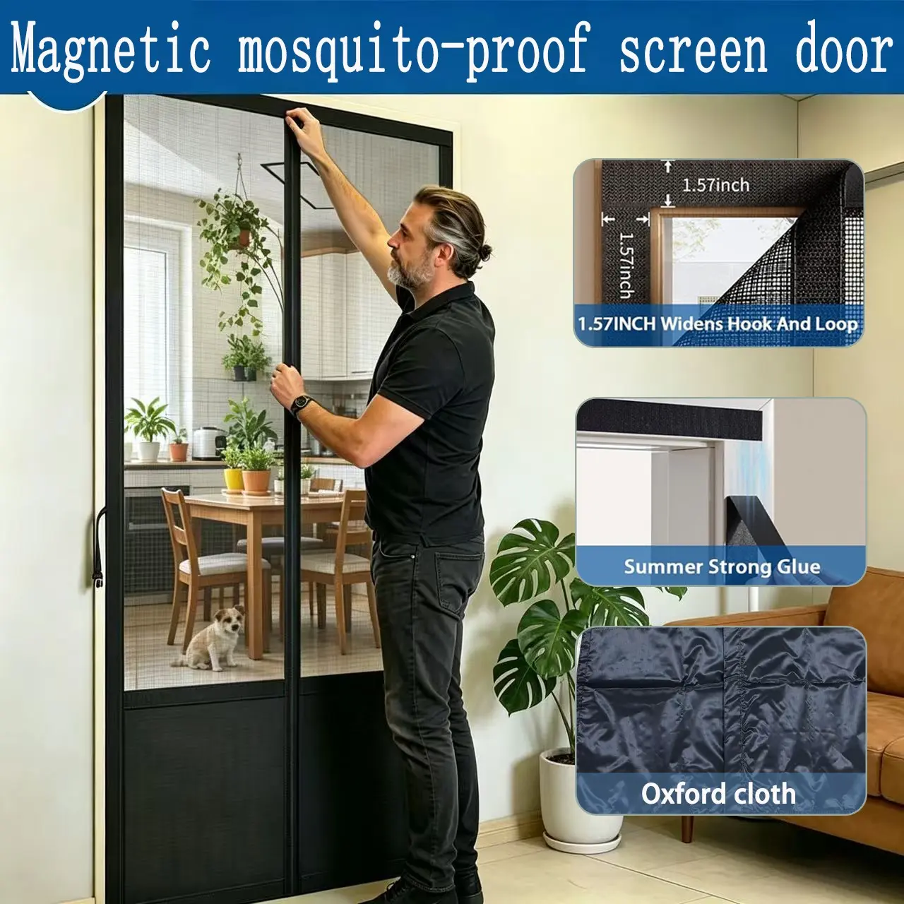 Magnetic Mesh Door, Mosquito & Fly Screen, Ventilated, Pet-Friendly, No Drilling, Durable Polyester, Modern Home Decor, All-Season Use, Magnetic Closure Door
