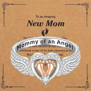 Women's Meaningful Ring Baby and Mother's Angel Ring with Angel Wings Heart Design Perfect Gift for Special Occasions