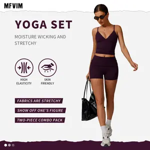 Two Piece Women's Exercise Set, High Strength Eco-friendly Recycled Fabric Yoga Tank Top High Waist Flip Head Design Yoga Shorts, Running Fitness Workout Exercise Set for Women Gym Outfit Lightweight Compression Sportswear  Sporty Casual Seamless