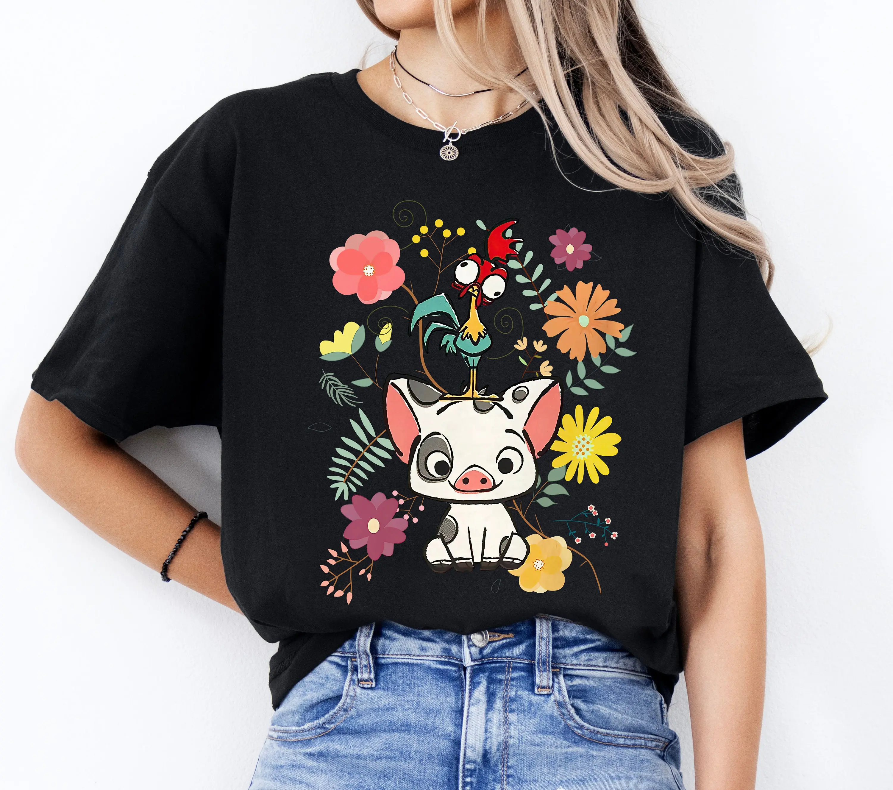 Moana 70s Style Floral Pua And Hei Hei Shirt,  Moana Shirt, Family Vacation Shirt, Moana Movie Shirt,Magic Kingdom Shirt