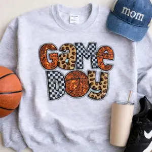 Cheetah Checkered Basketball Game Day Sequin Sweatshirt
