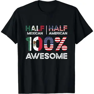 Patriotic Mexican American Summer TShirt Featuring USA and Mexico Flags in Cotton Short Sleeve