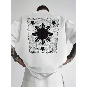 Men's Graphic Back Print T-Shirt - White Tee With Black Philippines Map Design, Breathable Summer Shirt For Everyday & Formal Wear, Machine Washable Casual Top, Versatile Clothing,  Design, Relaxed Fit