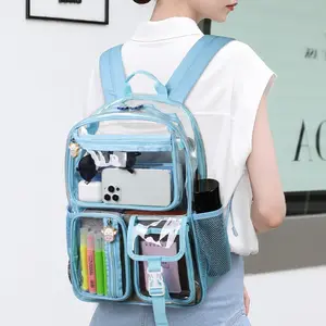 Clear Backpack for Women and Men, 15 Inch Laptop School Travel Bag, Multi Pocket Large Capacity PVC  Student Book Bag for School,  Outdoor Travel and Daily Use