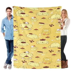 Sanrio Yellow Pudding Print Pompompurin Blanket, Soft Fleece Throw Blanket, Sofa Decor Cover, Gifts For Fans Collecting Sanrio Blanket