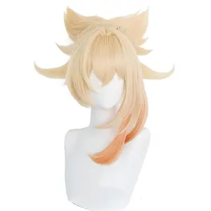 Orange Fluffy Spiky Hair Wigs With Ponytail Bangs Wigs For Cosplay Yoimiya Anime Wigs Halloween Costume Wigs Orange/red -