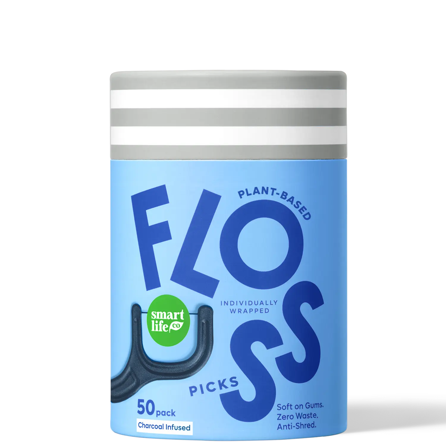 Individually Wrapped Floss Picks – Great For Travel & Eco-Friendly, Sustainable Dental Flossers, Biodegradable, Anti-Shred Soft on Gums, Charcoal 50pk
