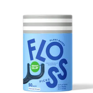 Individually Wrapped Floss Picks – Great For Travel & Eco-Friendly, Sustainable Dental Flossers, Biodegradable, Anti-Shred Soft on Gums, Charcoal 50pk