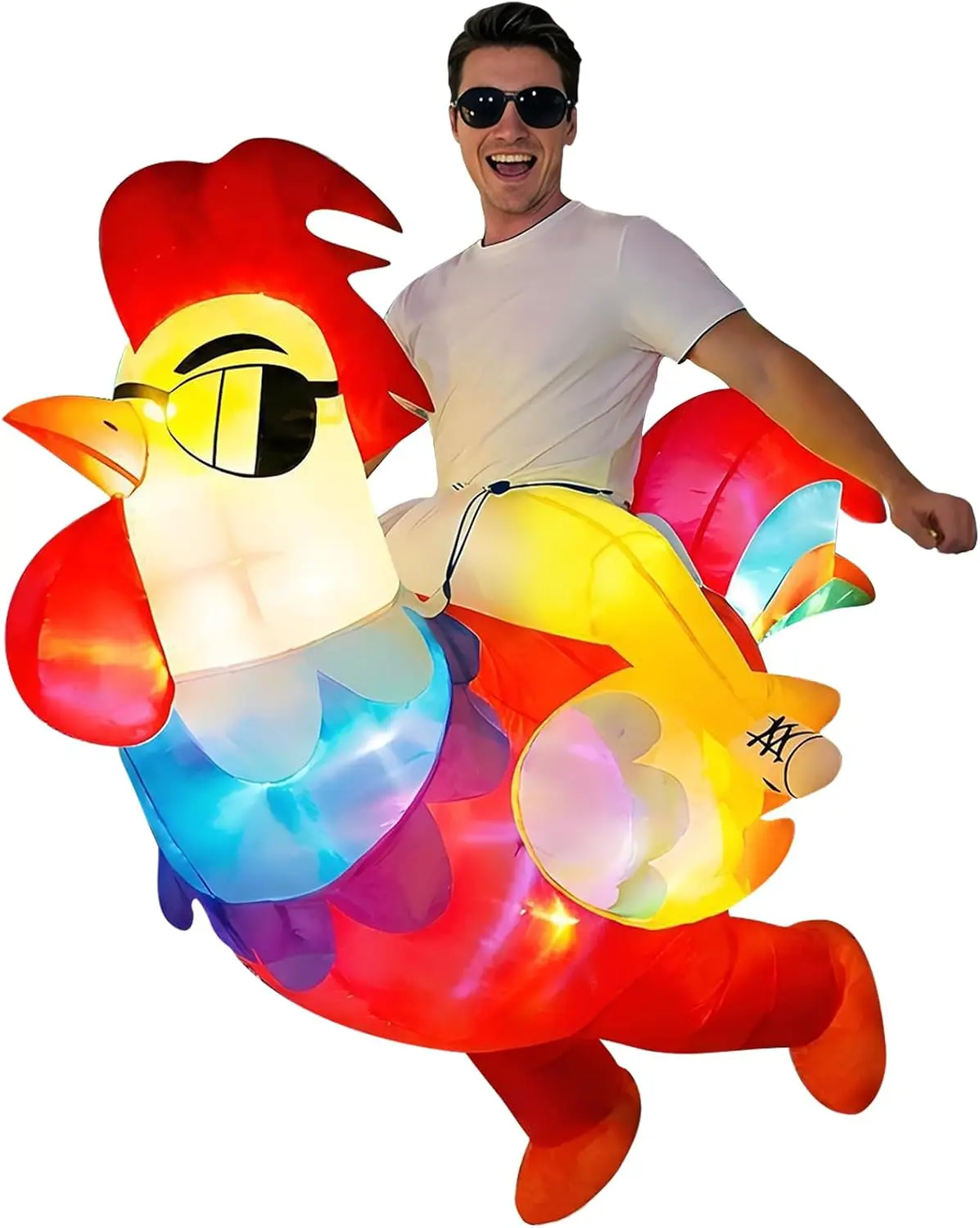 Inflatable Chicken Costume with LED Lights Ride-On Rooster for Adults