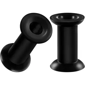 Pair of  Black Double Flared Saddle   Ear Tunnel Earring Lobe Stretcher