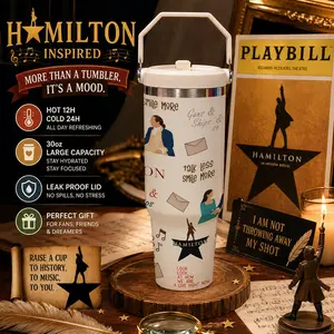 1 Pc 30oz musical theater inspired print with quote Talk Less Smile More Hamilton design, Christmas gift, double wall vacuum cup, leak proof lid, hot 12h cold 24h, large capacity thermal mug, skinny tumbler for hot cold, Leakproof tumbler