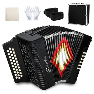 Accordion 31 Key Button Professional Diatonic Concertina with 12 Bass, F/B/E Tuned, Portable Squeezebox Folk Music Instrument for Adults Beginners with Case
