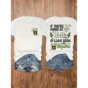 Womens Cotton Graphic T Shirt Funny Salty Tequila Quote Tee Short Sleeve Crew Neck Casual Summer Top For Vacation Beach BBQ Girls Night Party Outfit