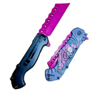 Pink Fantasy Knife Spring Assist Folding Knife Zombie Apocalypse Skull Design
