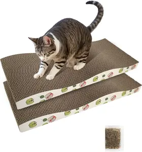 2 Pack Cat Scratching Board for Indoor Cats – Reversible Corrugated Cardboard Cat Scratcher Pads with Catnip, Durable Cat Scratcher Lounge & Furniture Protector for Kittens & Cats