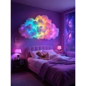 3D Thunder Cloud Night Light With Music Sync Mode - Smart RGB LED Strip DIY Kits, USB Powered Wall/Ceiling Mount, Suitable For Bedroom, Game Room And Party Decoration, Color Changing Ambient Lighting, Smooth Curve Design ﻿