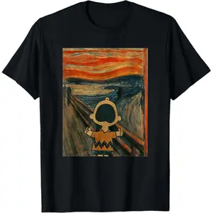 [Cotton graphic tees] men gifts Casual short sleeve tops Peanuts Charlie Brown Scream Artsy T-Shirt